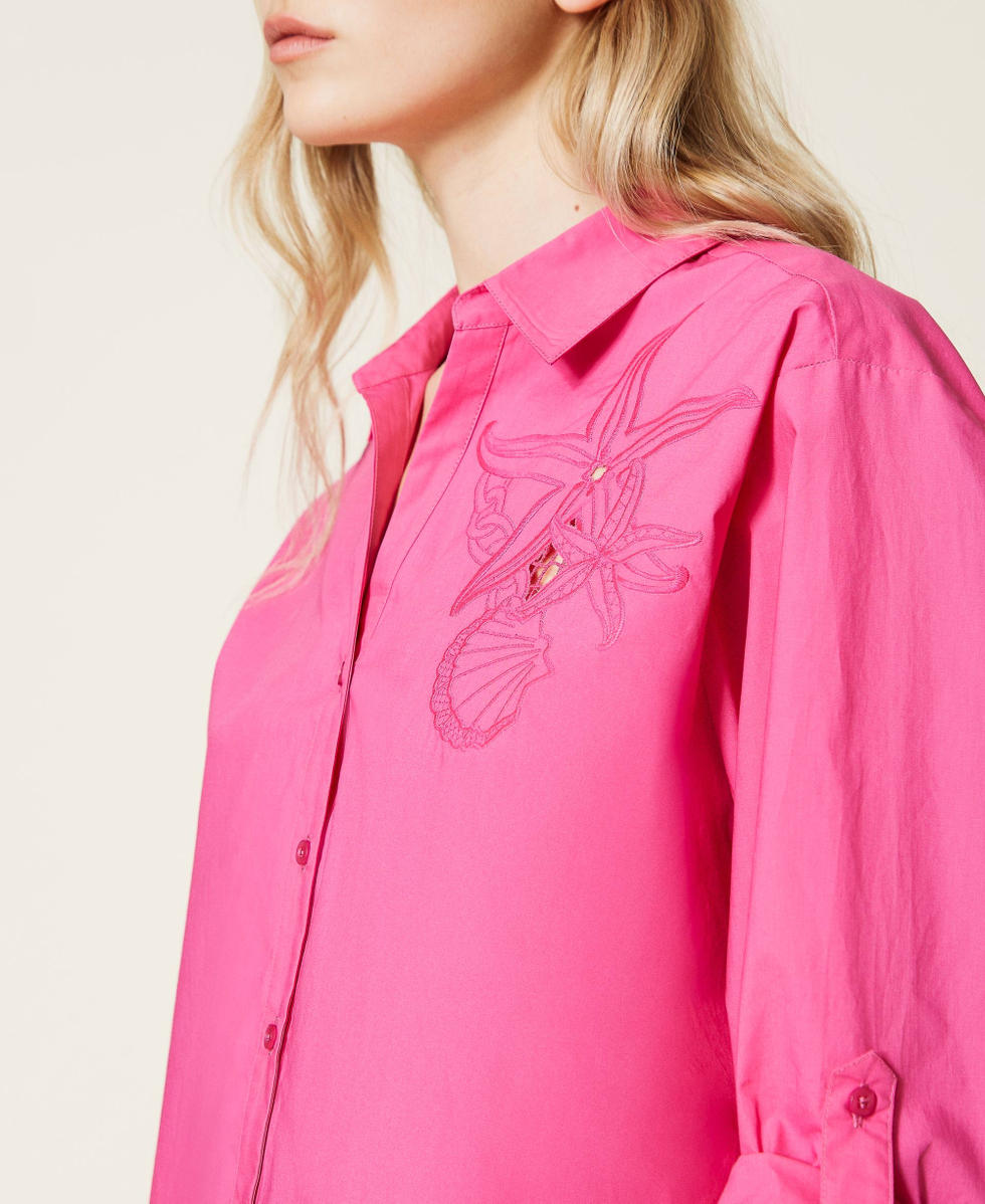 Poplin shirt with embroidery Woman, Fuchsia | TWINSET Milano
