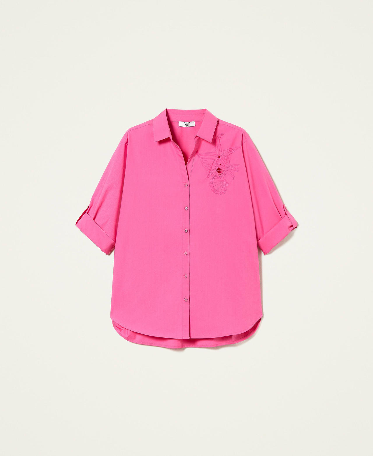 Camisa de popelina con bordado Fucsia «Raspberry» Mujer 221LB2JCC-0S
