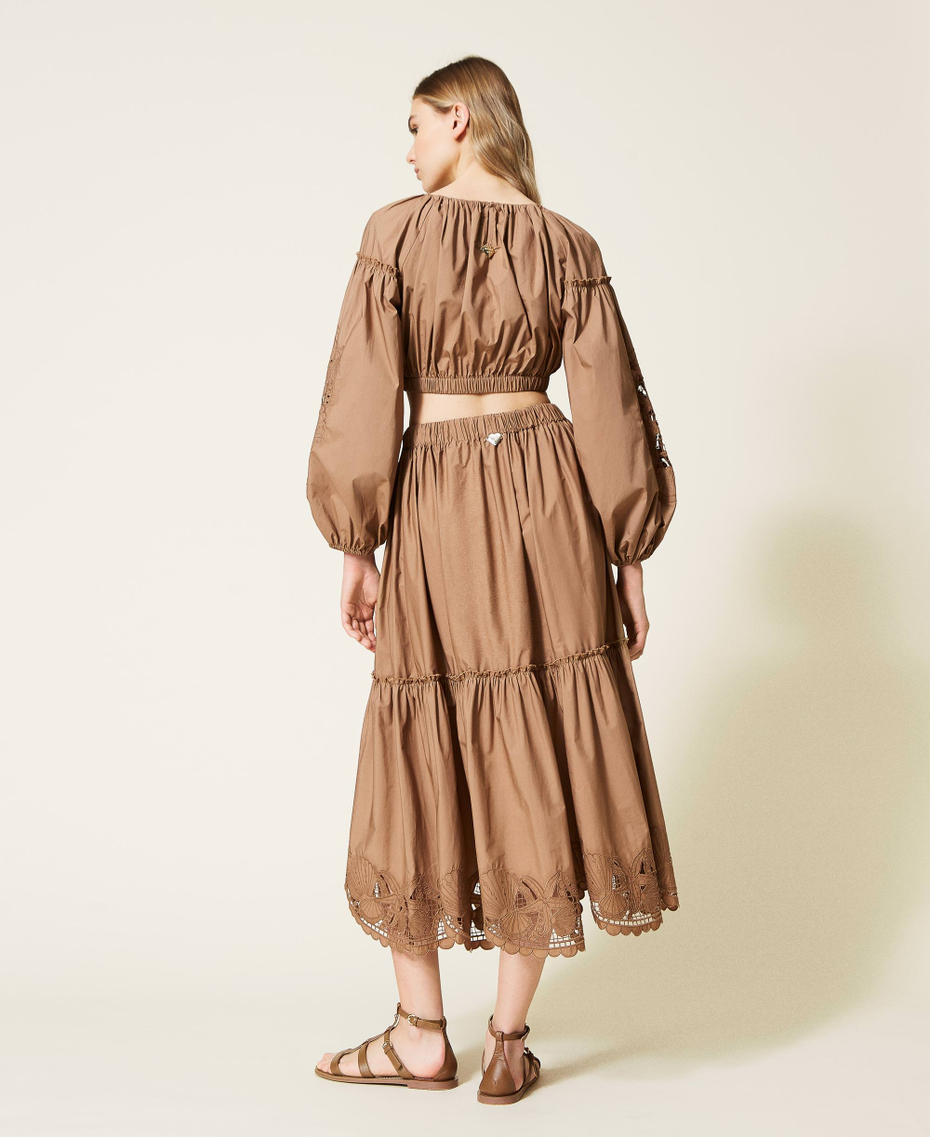 Flounced midi skirt with embroideries "Hazel Brown" Woman 221LB2JDD-03