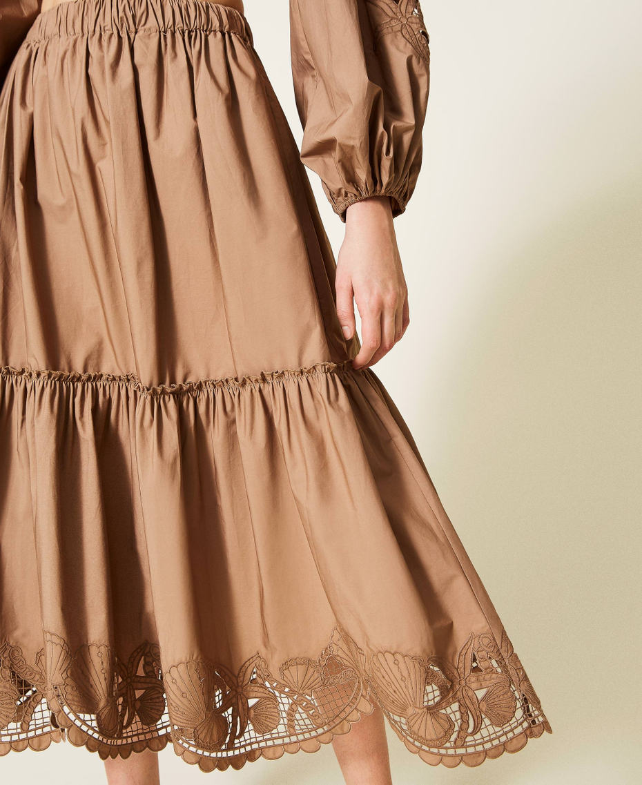 Flounced midi skirt with embroideries "Hazel Brown" Woman 221LB2JDD-04