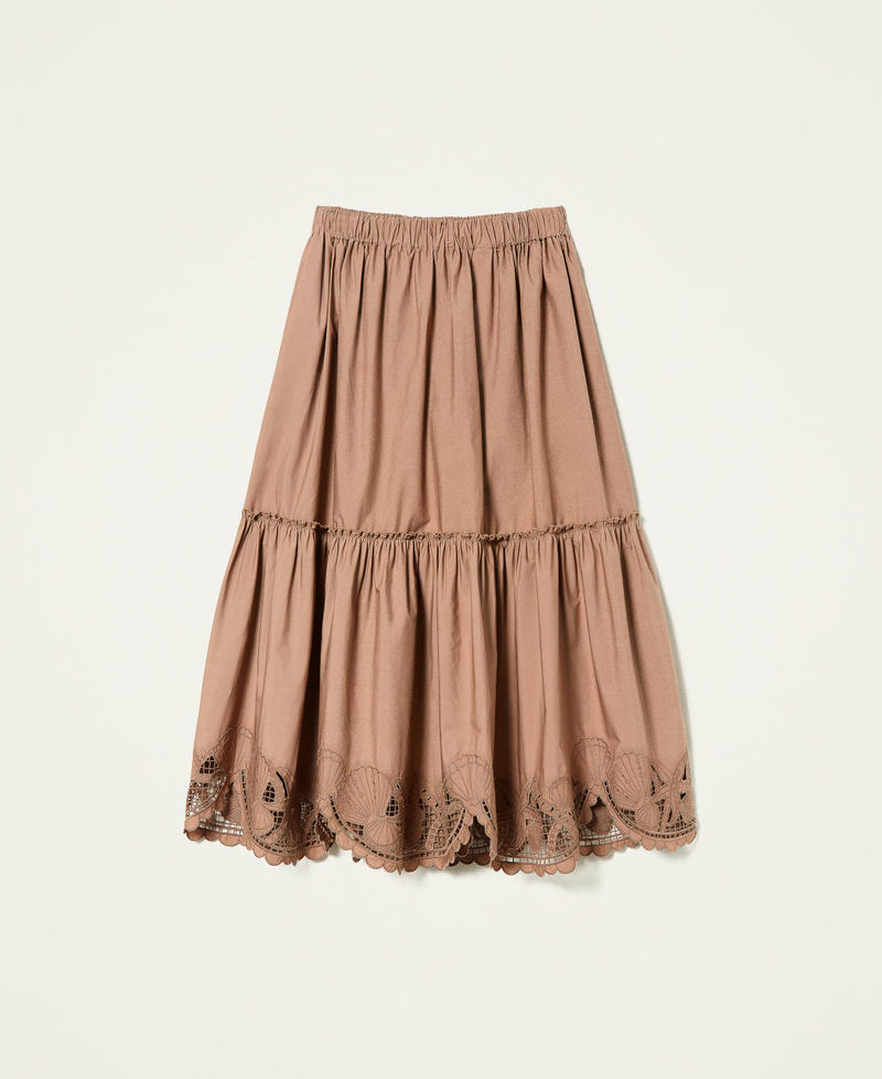 Flounced midi skirt with embroideries "Hazel Brown" Woman 221LB2JDD-0S
