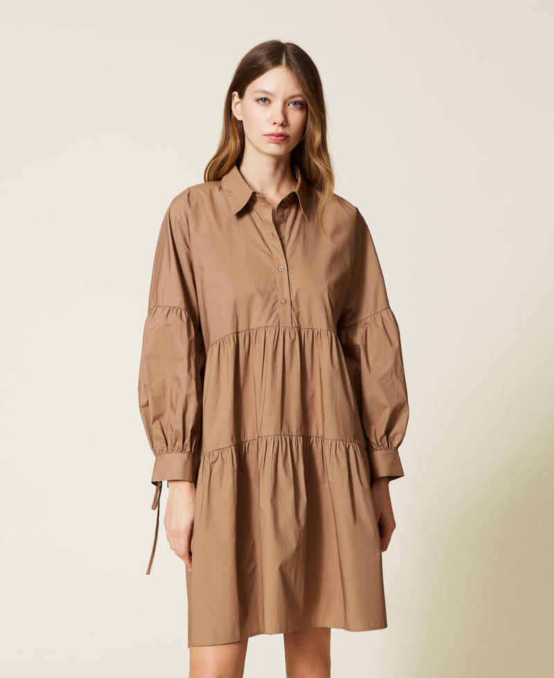 Poplin midi dress with flounces