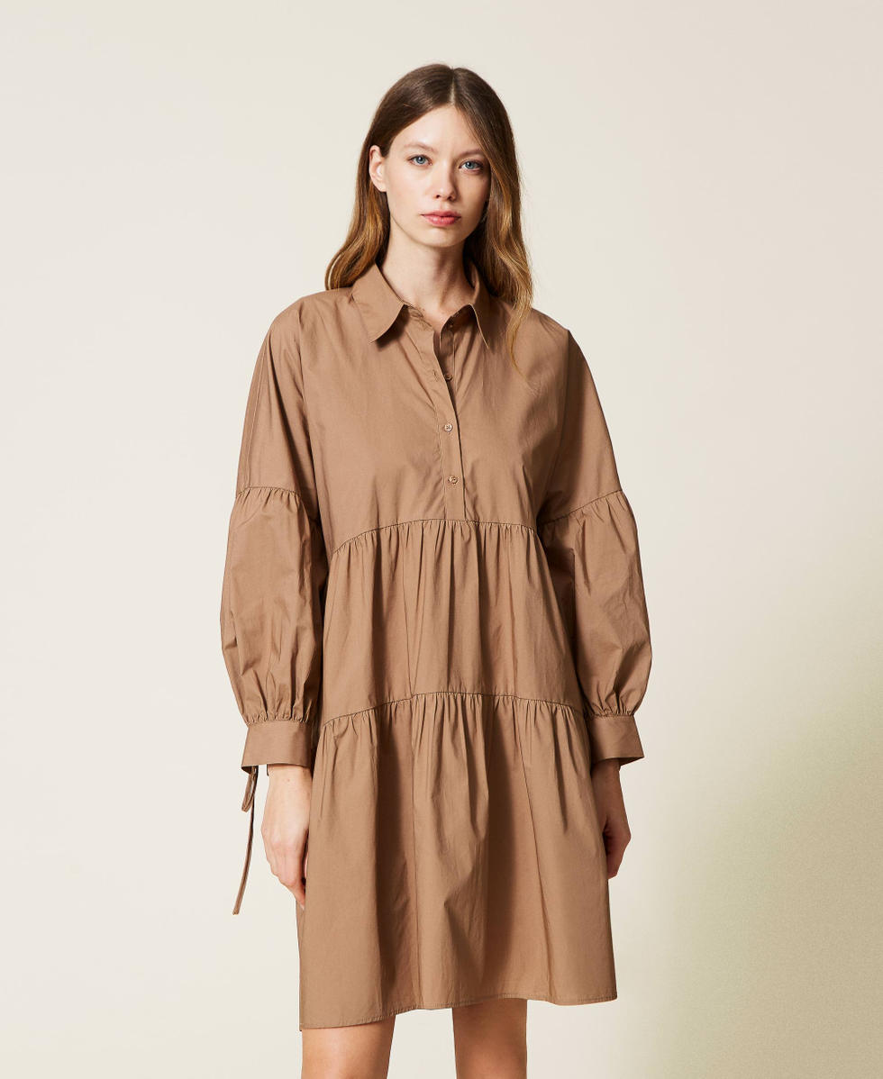 Poplin midi dress with flounces