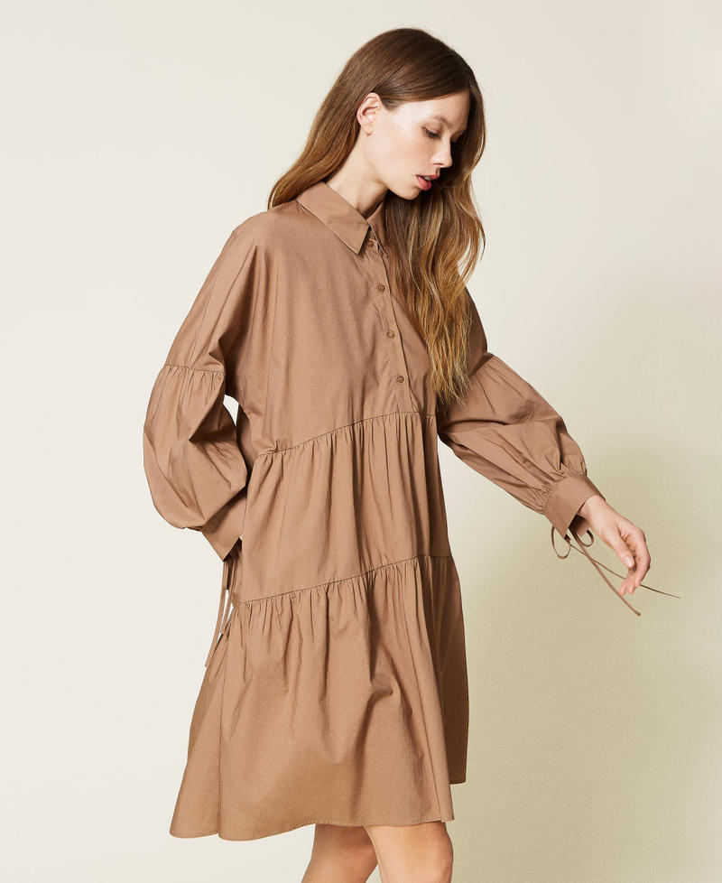 Poplin midi dress with flounces