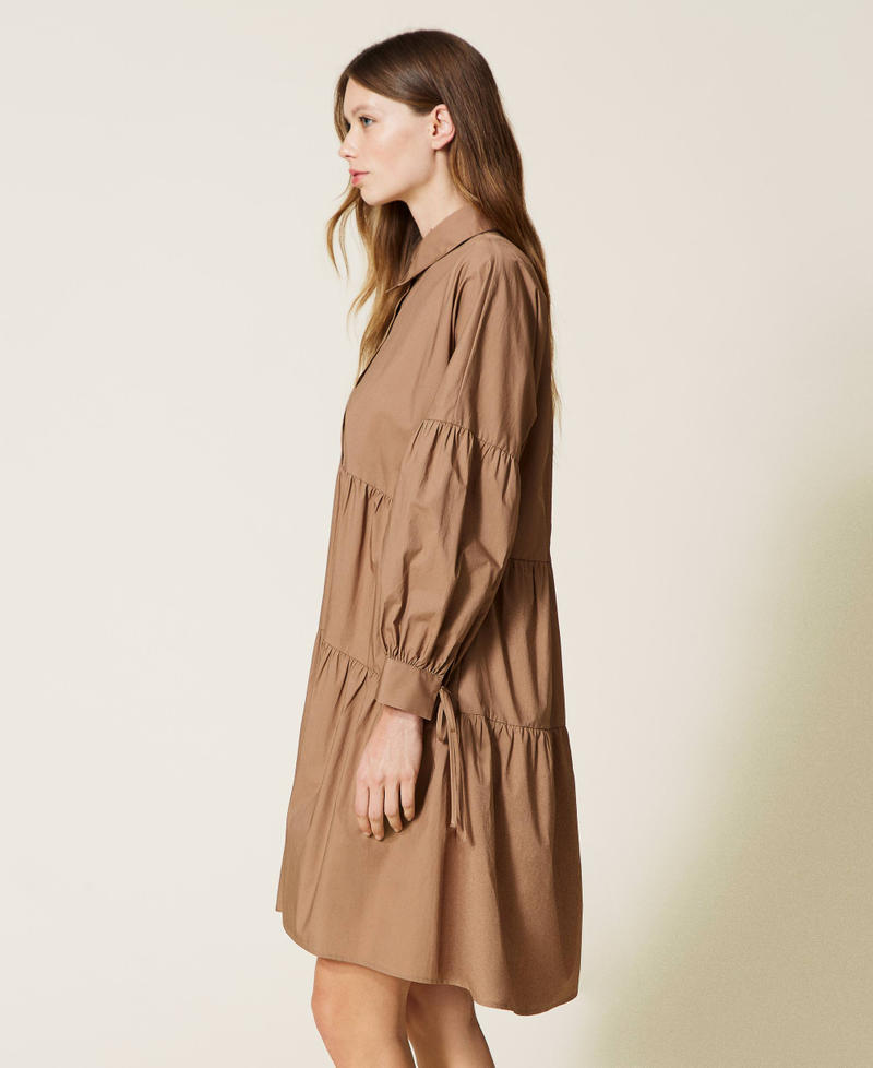 Poplin midi dress with flounces