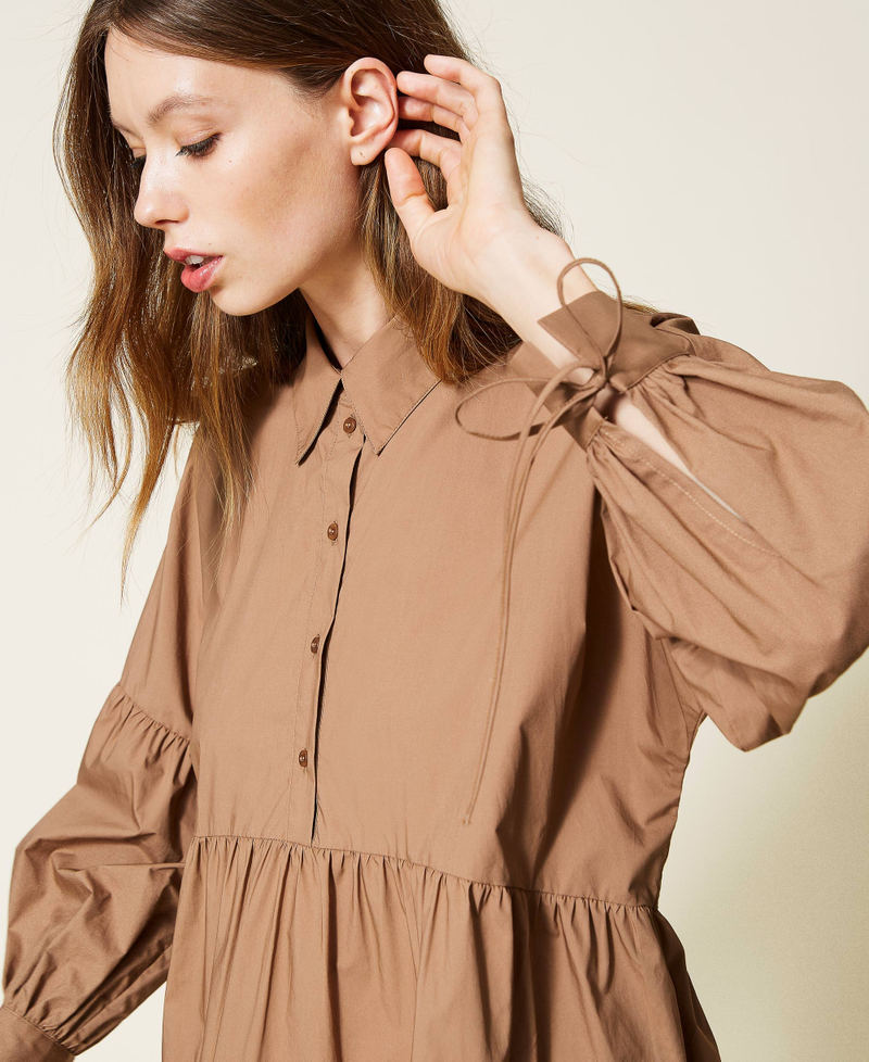 Poplin midi dress with flounces