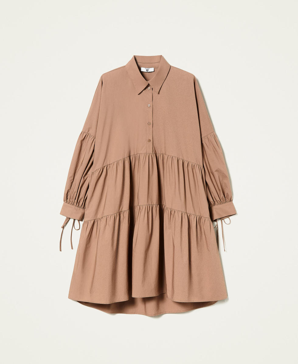 Poplin midi dress with flounces Woman Brown TWINSET Milano