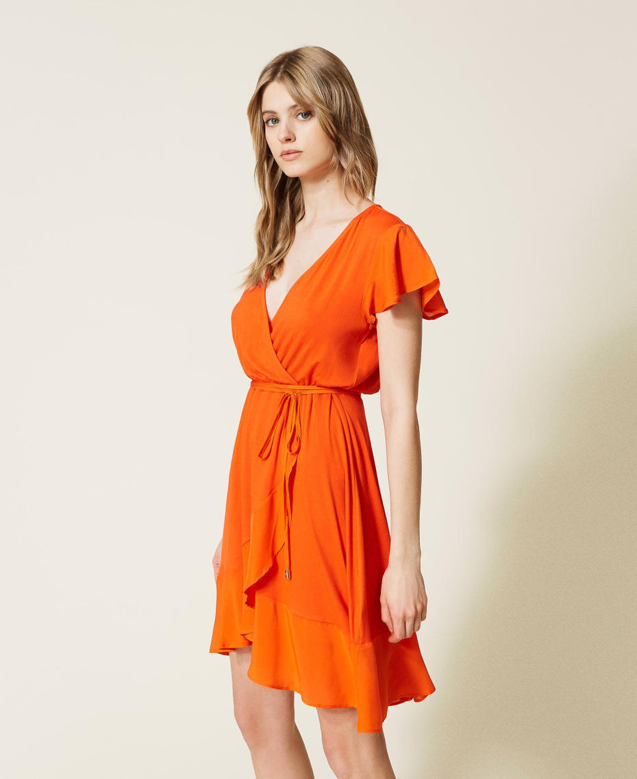 Short dress with asymmetric flounce "Orange Sun” Orange Woman 221LB2LFF-01