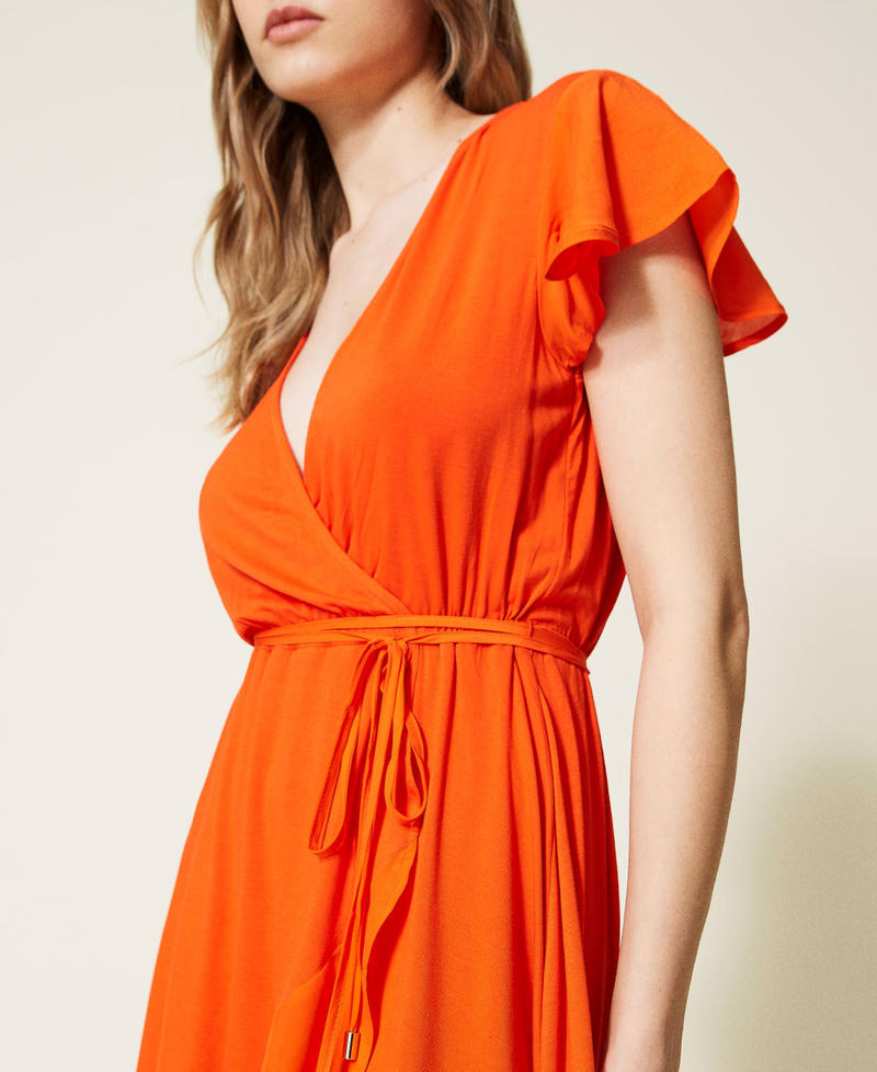 Kurzes Kleid mit asymmetrischem Volant „Orange Sun“-Orange Frau 221LB2LFF-04