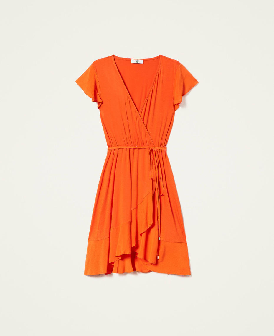 Kurzes Kleid mit asymmetrischem Volant „Orange Sun“-Orange Frau 221LB2LFF-0S
