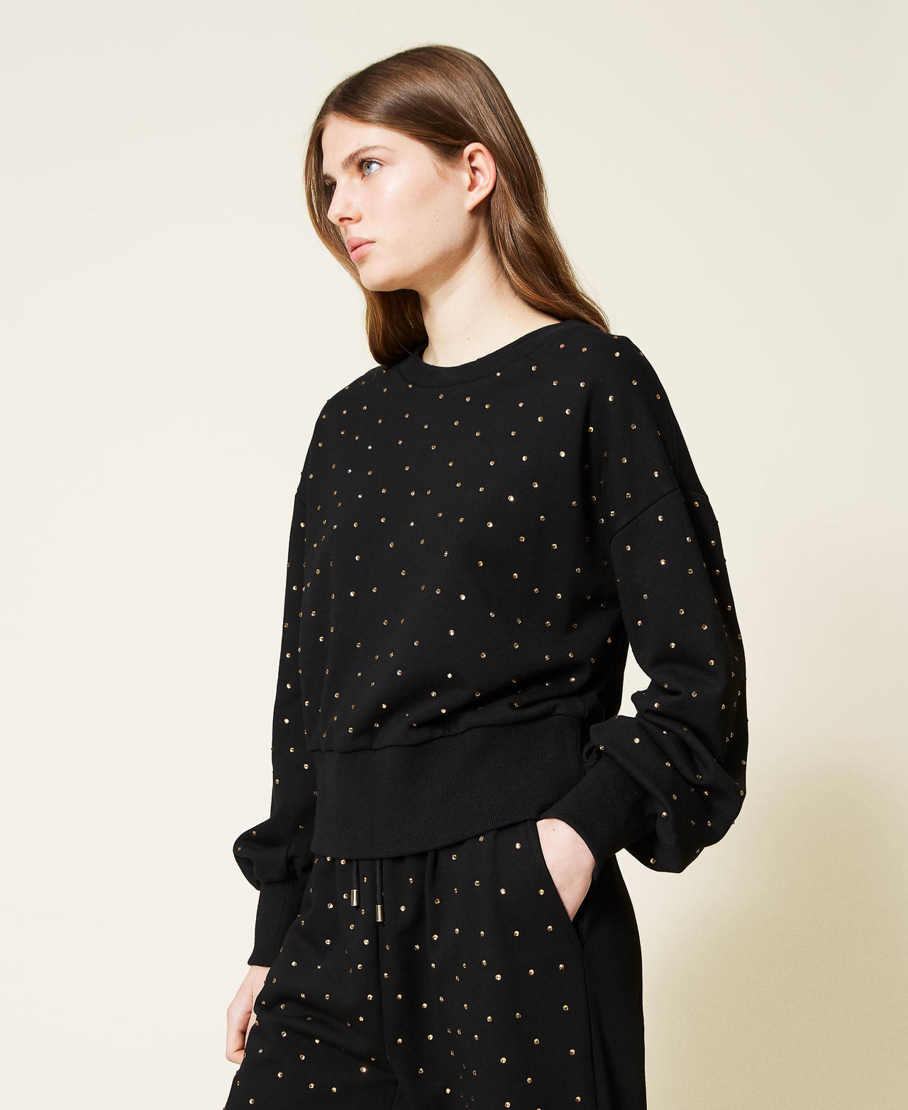 Felpa girocollo con strass