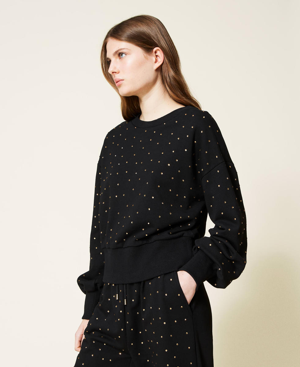 Crew neck sweatshirt with rhinestones Woman Black TWINSET Milano