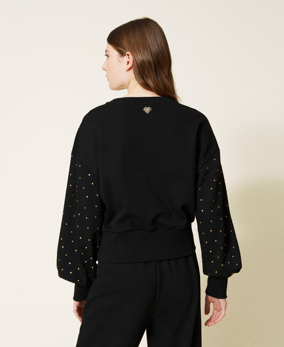 Crew neck sweatshirt with rhinestones Woman Black TWINSET Milano