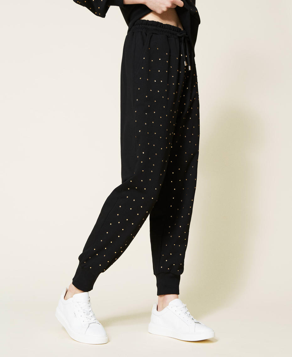 Joggers in felpa con strass Nero Donna 221LB2LLL_00006_03