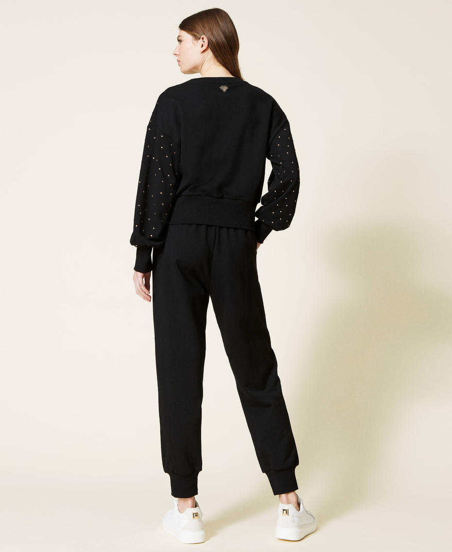 Joggers in felpa con strass Nero Donna 221LB2LLL_00006_04