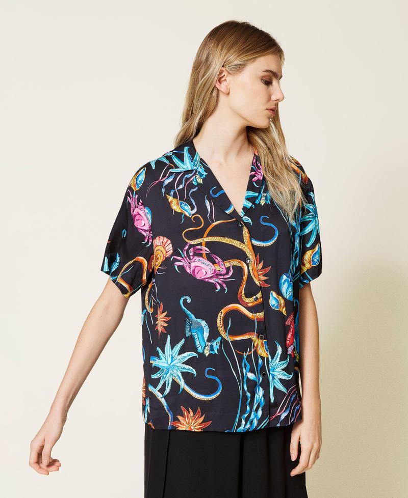 Camicia boxy in raso stampato