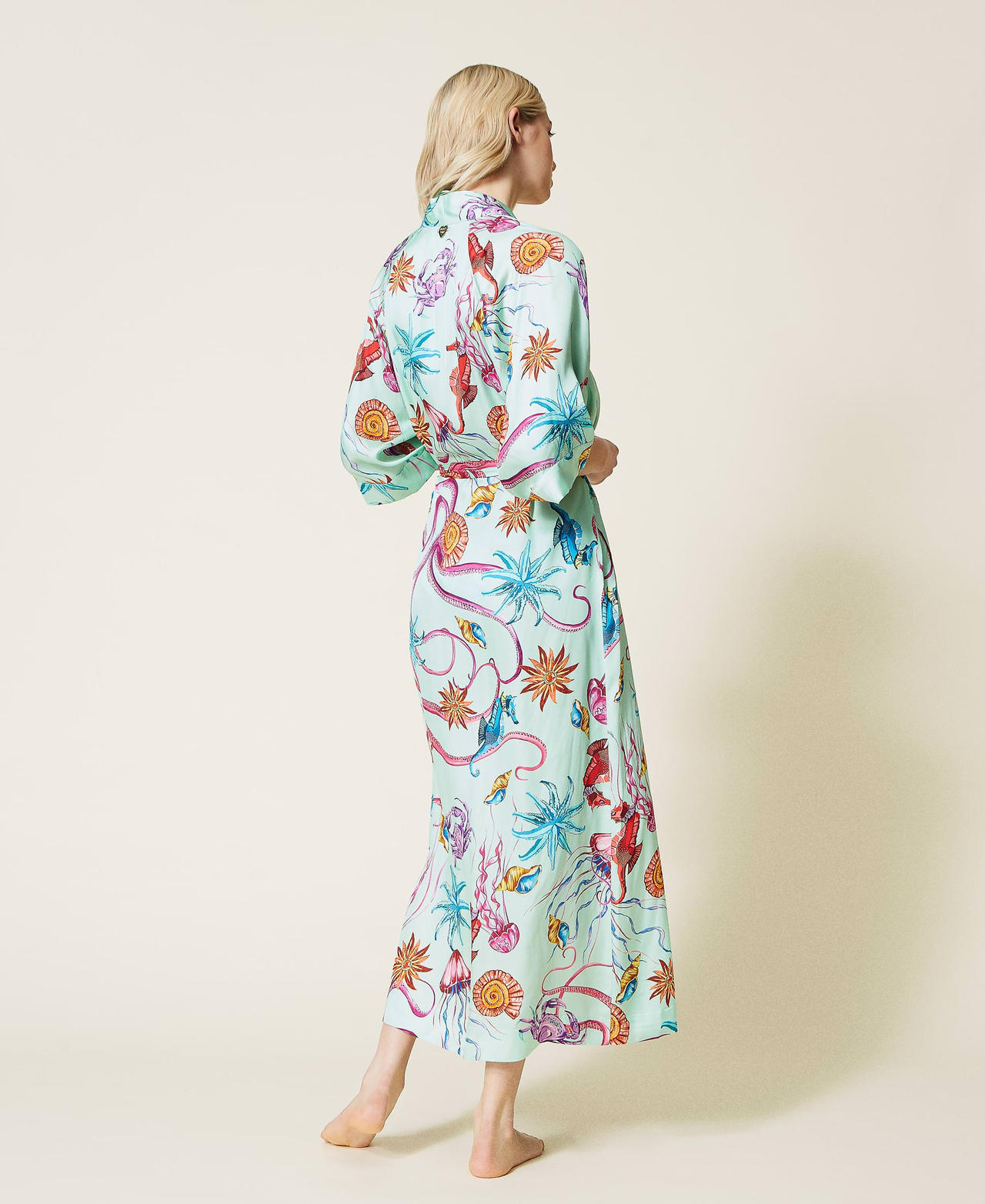 Printed satin long kaftan
