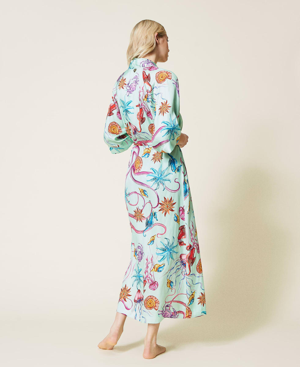 Caftan long en satin imprime Femme Vert TWINSET Milano