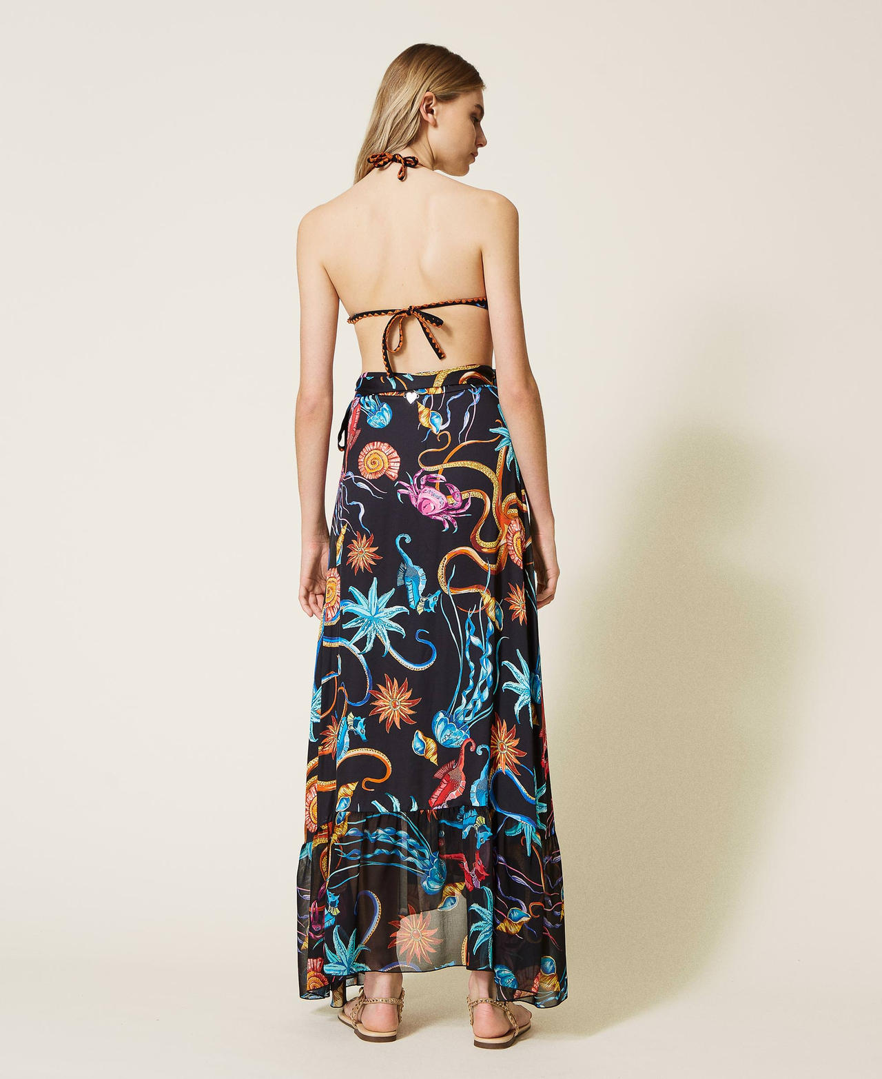 Jupe-par&eacute;o mi-longue imprim&eacute;e