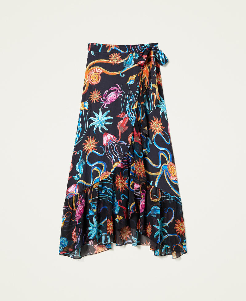 Jupe-par&eacute;o mi-longue imprim&eacute;e