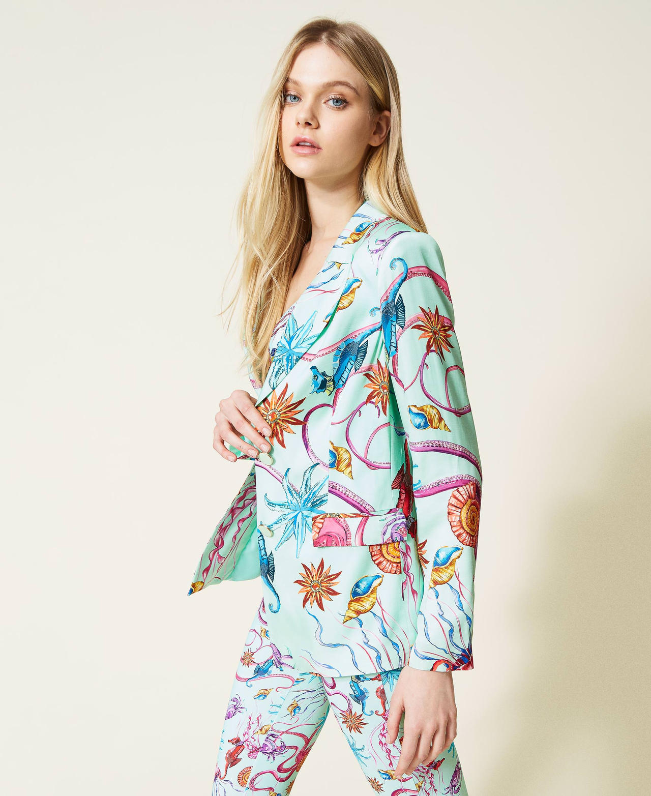 Printed satin blazer