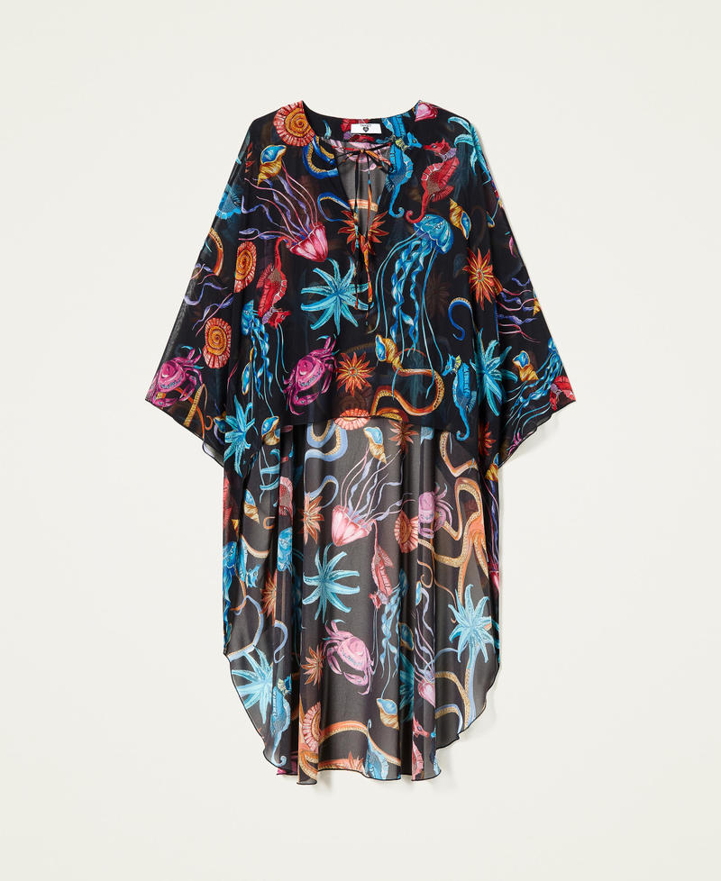 Caftan en cr&ecirc;pe georgette imprim&eacute;