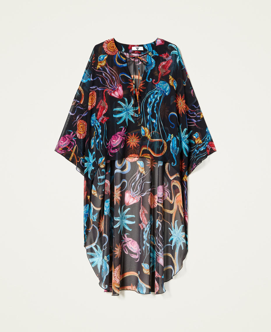 Caftan en cr&ecirc;pe georgette imprim&eacute;