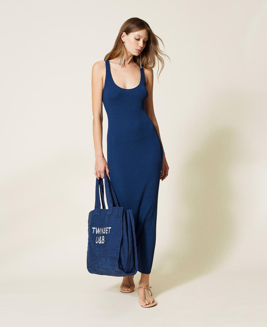 Приталенное платье в рубчик Синий "Летняя синева" женщина 221LB31EE-0T
