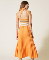 Long dress with stripes and pleats
