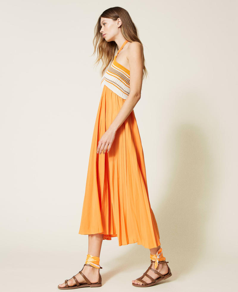 Long dress with stripes and pleats Mellon / Dune / Ivory Multicolour Woman 221LB31NN-04