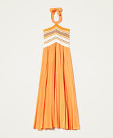 Long dress with stripes and pleats