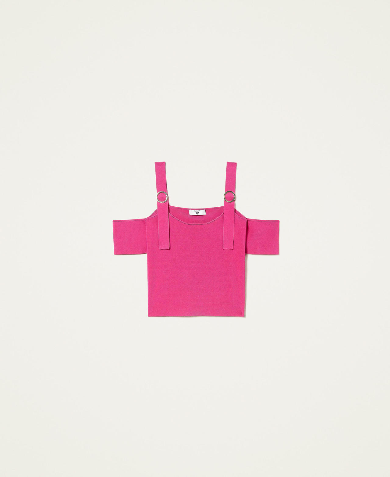 Off shoulder knit top "Raspberry” Fuchsia Woman 221LB31TT-0S