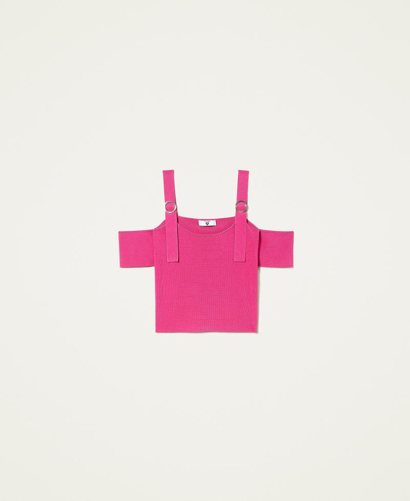 Off shoulder knit top "Raspberry” Fuchsia Woman 221LB31TT-0S