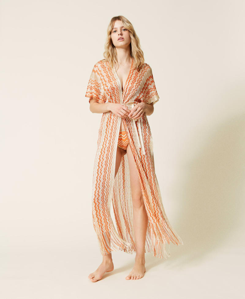 Jacquard lurex long poncho