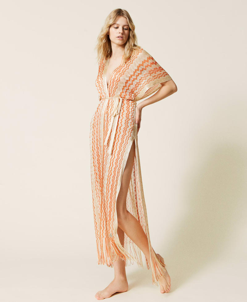Jacquard lurex long poncho