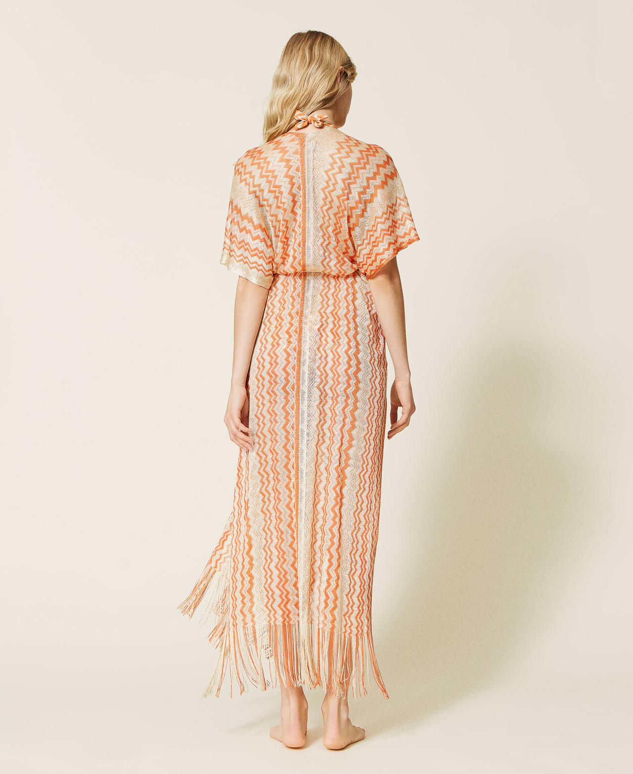 Jacquard lurex long poncho