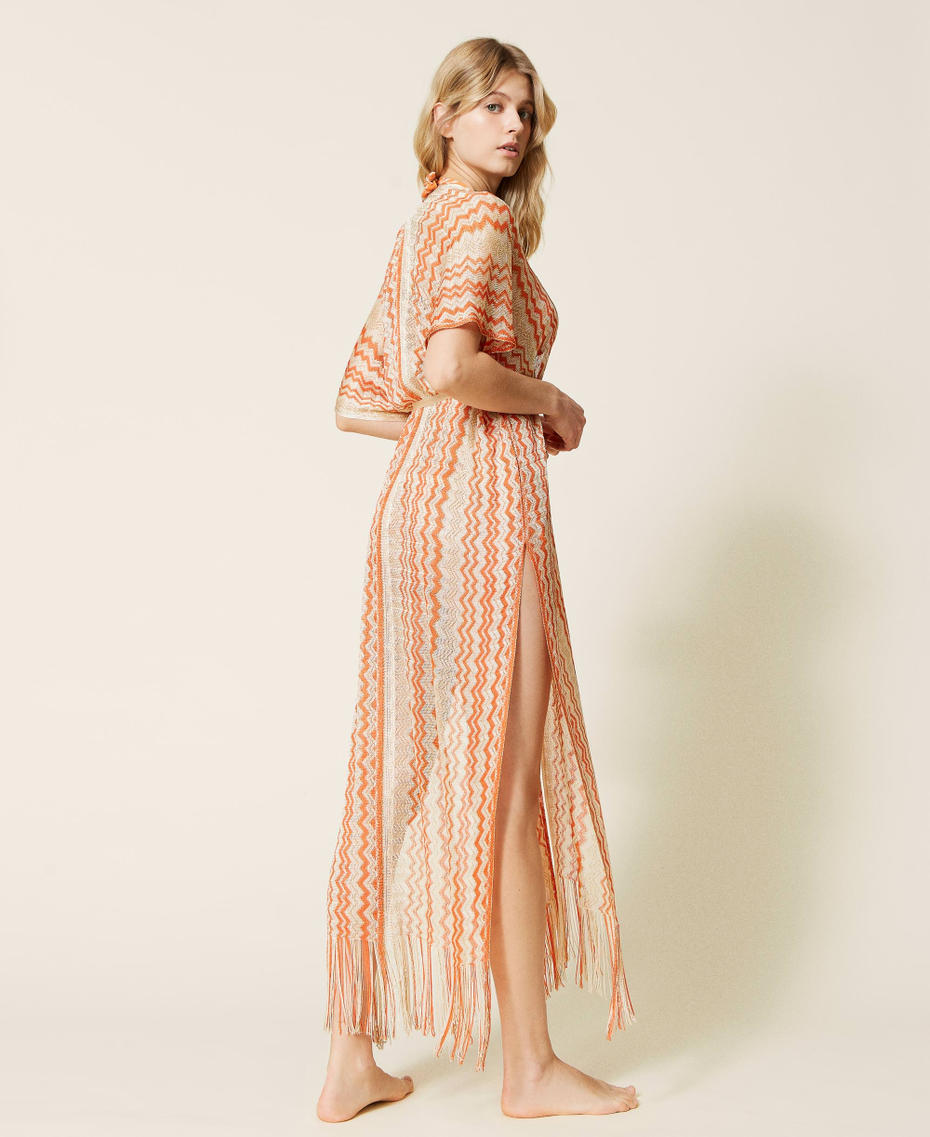 Jacquard lurex long poncho