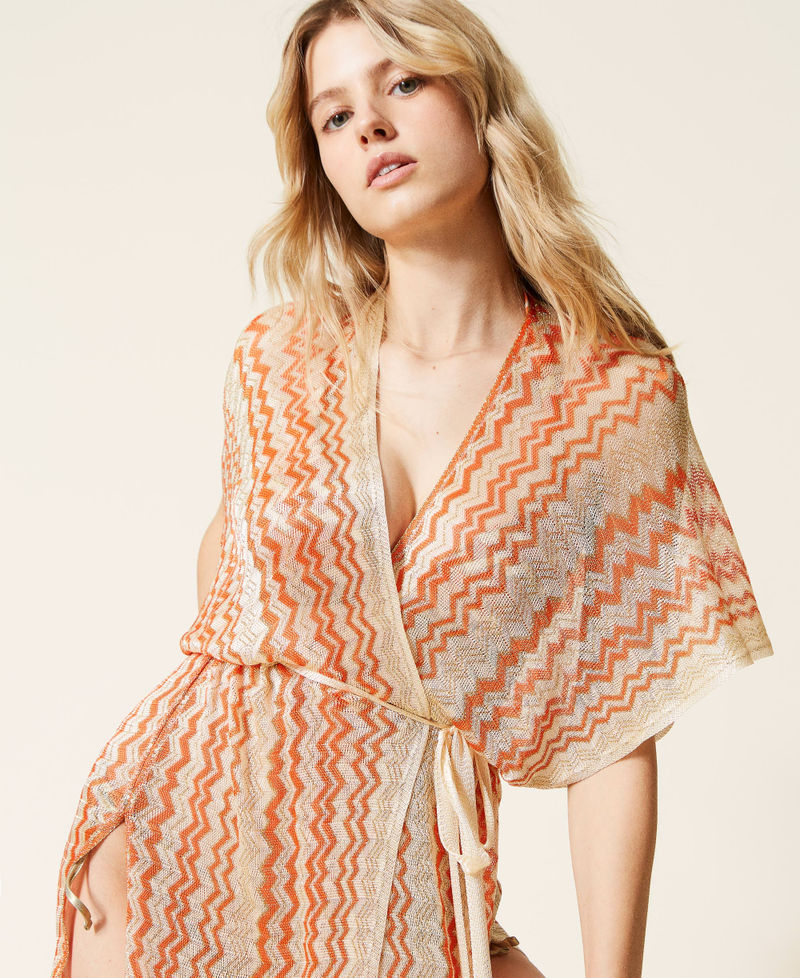 Jacquard lurex long poncho