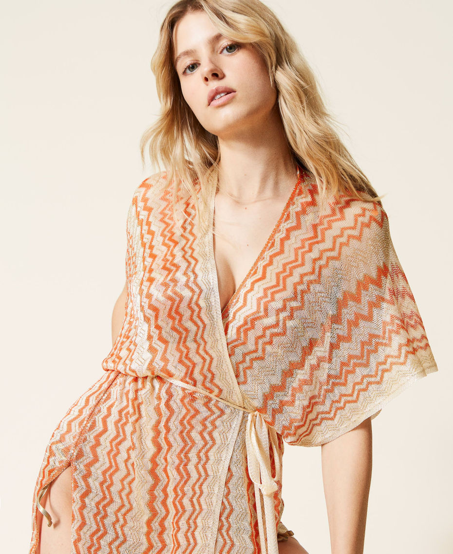 Jacquard lurex long poncho
