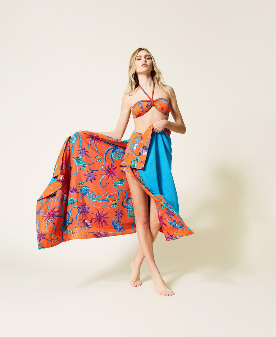Doubled beach towel with logo “Orange Sun” Orange Seashell Print Woman 221LB4ZMM-0T