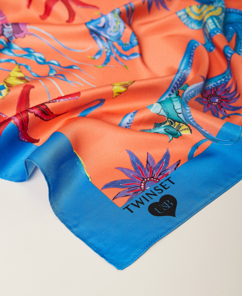 Bandanna-scarf with print and logo Woman, Orange | TWINSET Milano