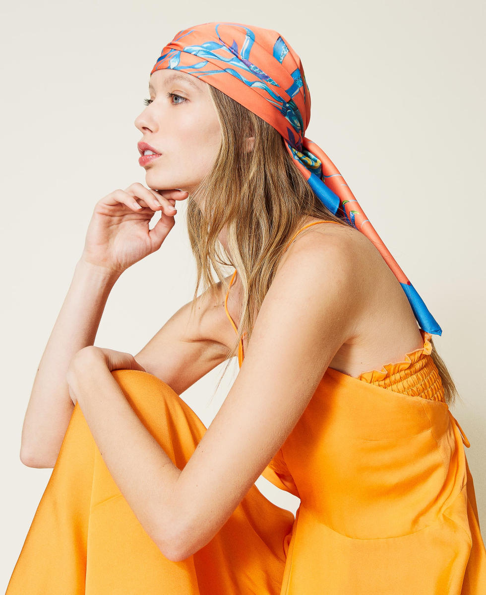 Bandanna-scarf with print and logo Woman, Orange | TWINSET Milano