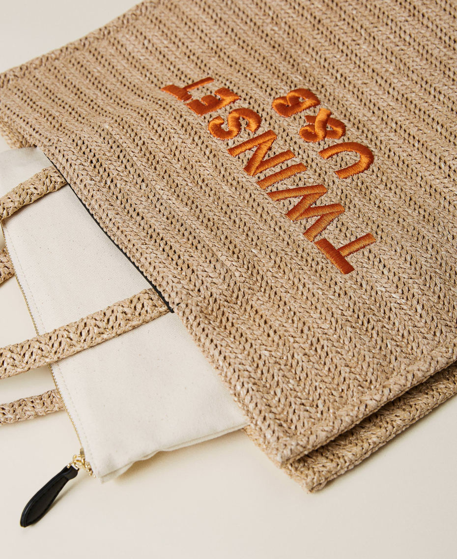Borsa shopper in paglia con logo