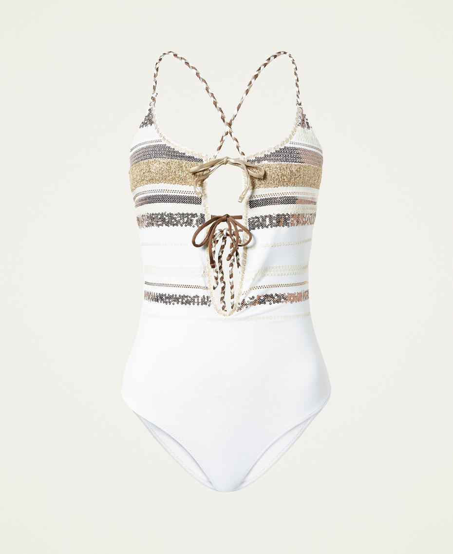 One-piece swimsuit with sequins Ivory Woman 221LBM300-0S