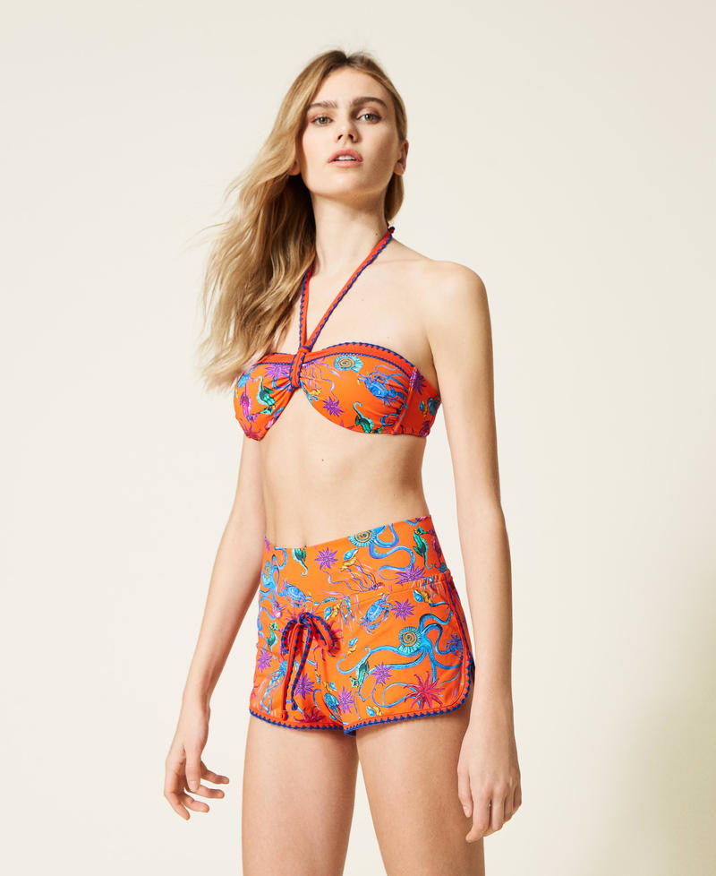 Bandeau bikini top with print and embroidery "Orange Sun” Orange Woman 221LBMA11-02