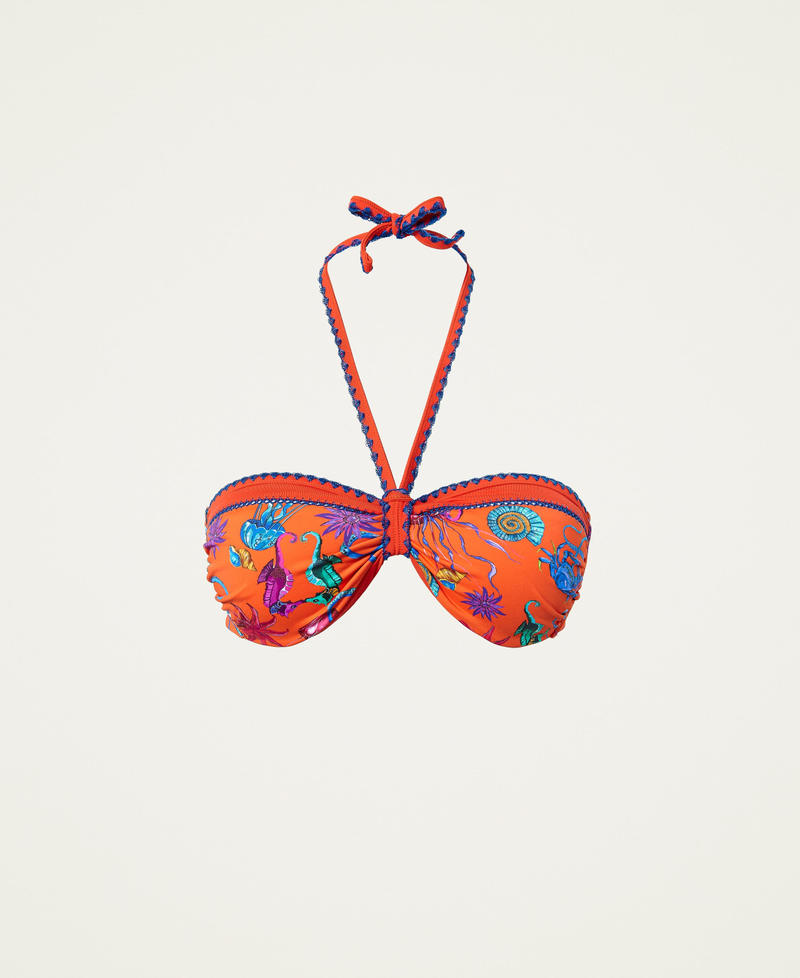 Bandeau bikini top with print and embroidery "Orange Sun” Orange Woman 221LBMA11-0S