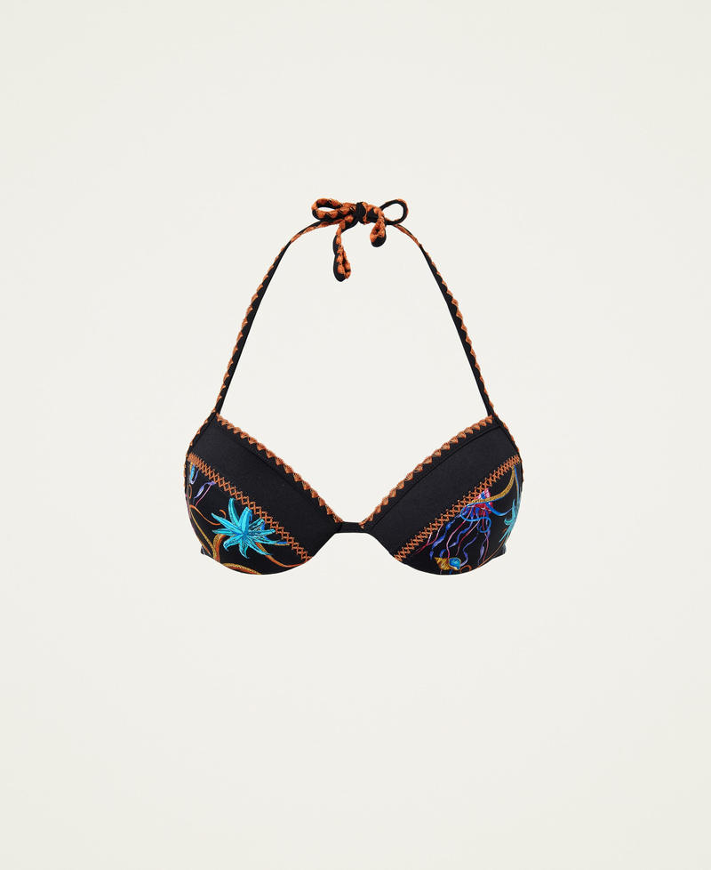 Push-up bikini top with print and embroidery Black Woman 221LBMA44-0S
