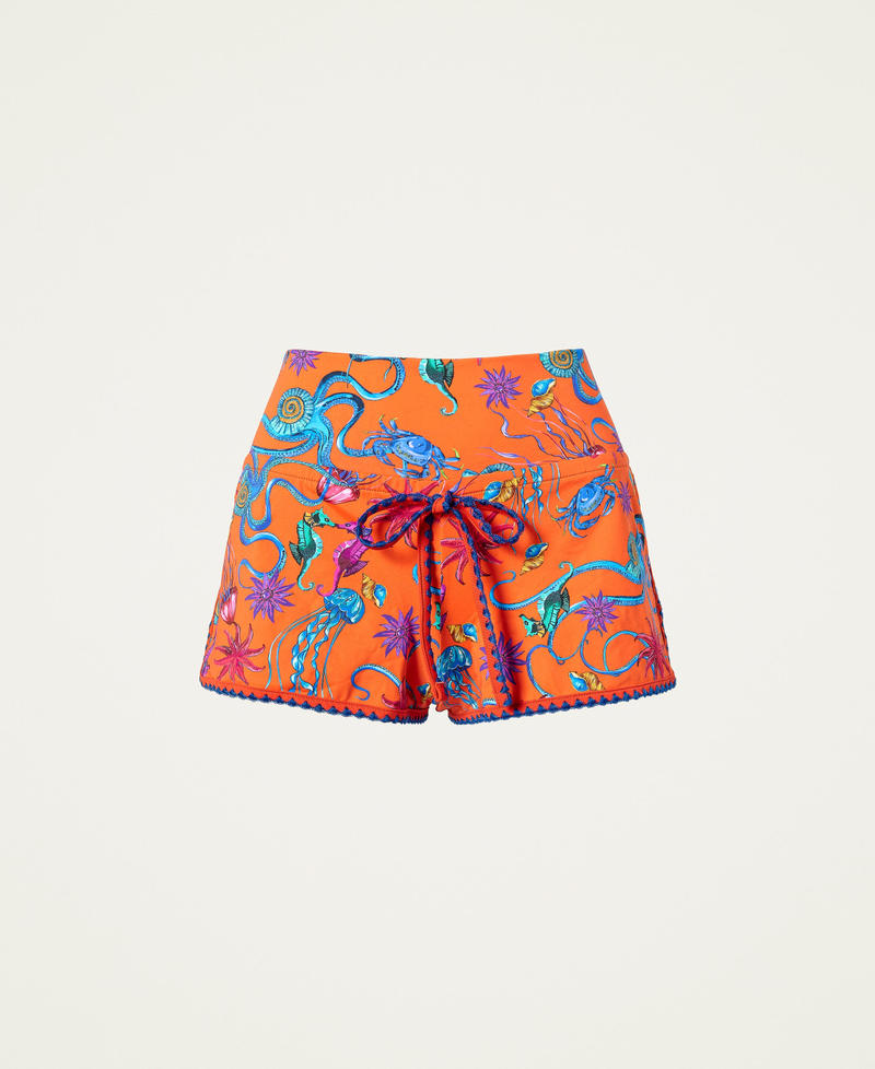 Shorts con stampa e ricamo