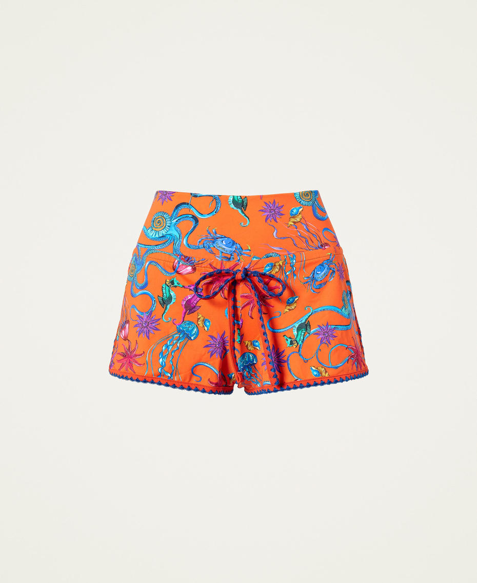 Shorts con stampa e ricamo