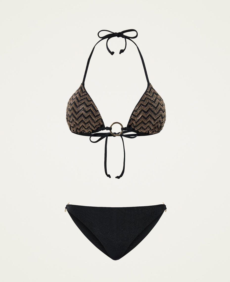 Bikini mit Triangel-Top und Tanga Schwarz Frau 221LBMBYY-0S
